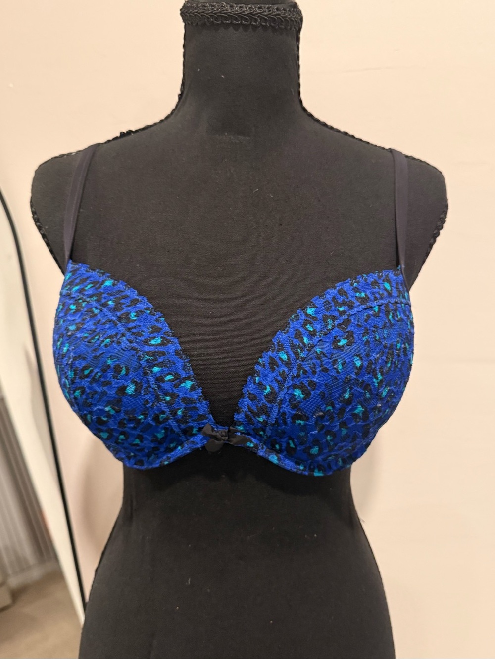 Perfectly Me Blue Leopard Lace Push-Up Bra with Teal Accents